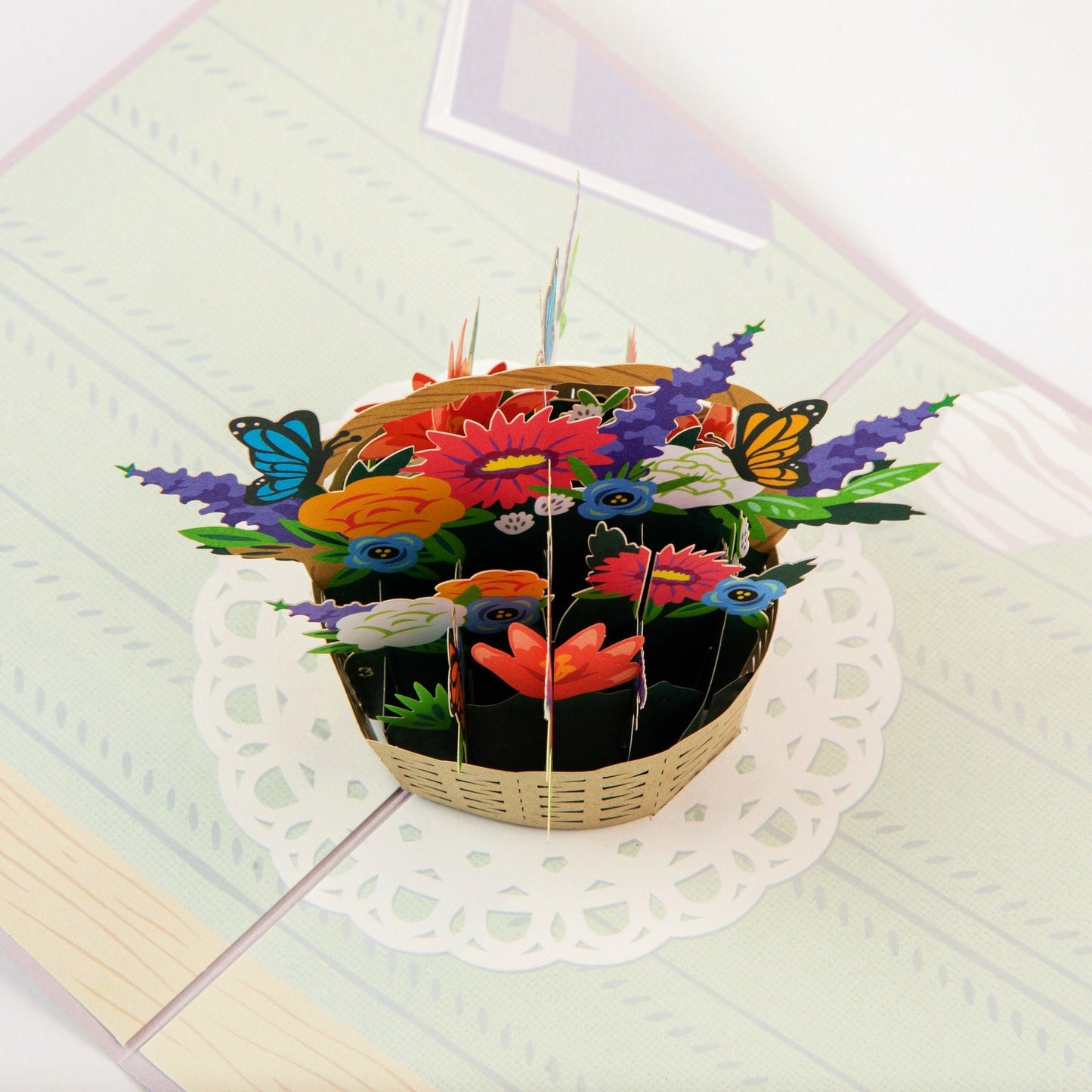 Floral Basket Greeting Card - Pop Up Flower Greeting Card with Envelope - Unique 3D Greeting Card