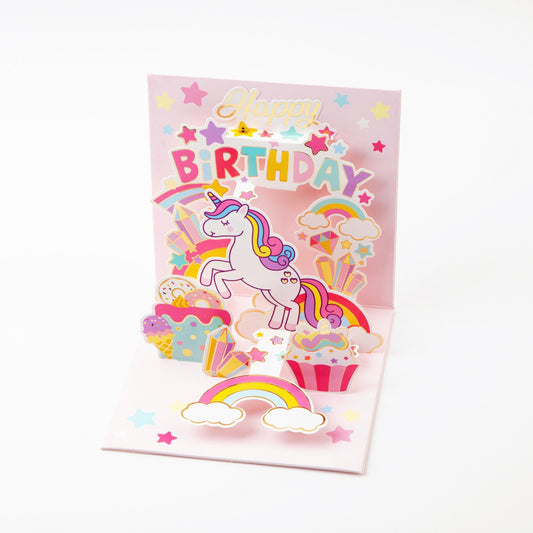 Unicorn Wishes - Pop Up Birthday Card with Envelope - Unique 3D Birthday Greeting Card