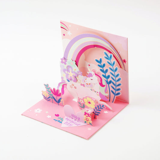 Unicorn World - Pop Up Birthday Card with Envelope - Unique 3D Birthday Greeting Card