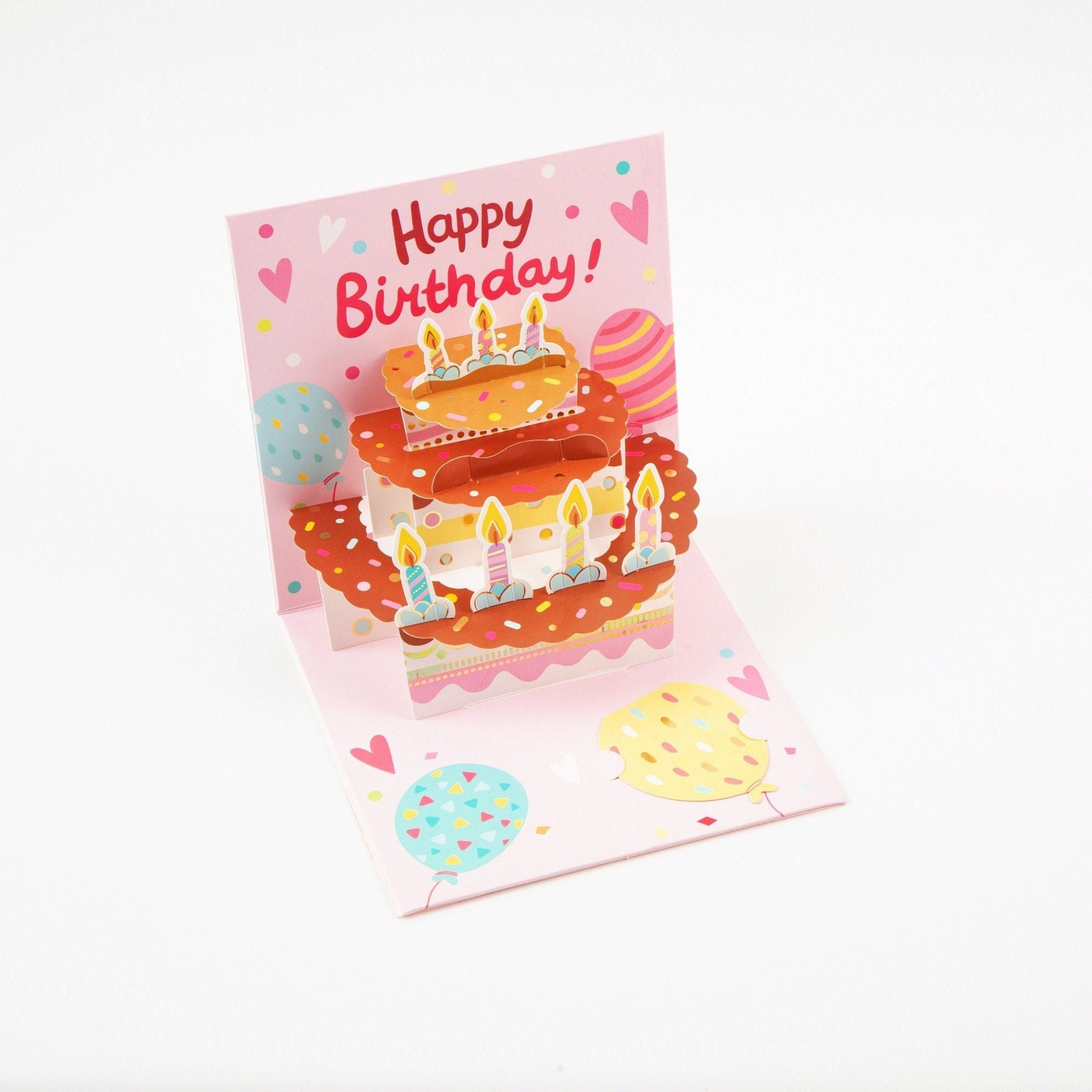 Balloon and Birthday Cake - Pop Up Birthday Card with Envelope - Unique 3D Birthday Greeting Card