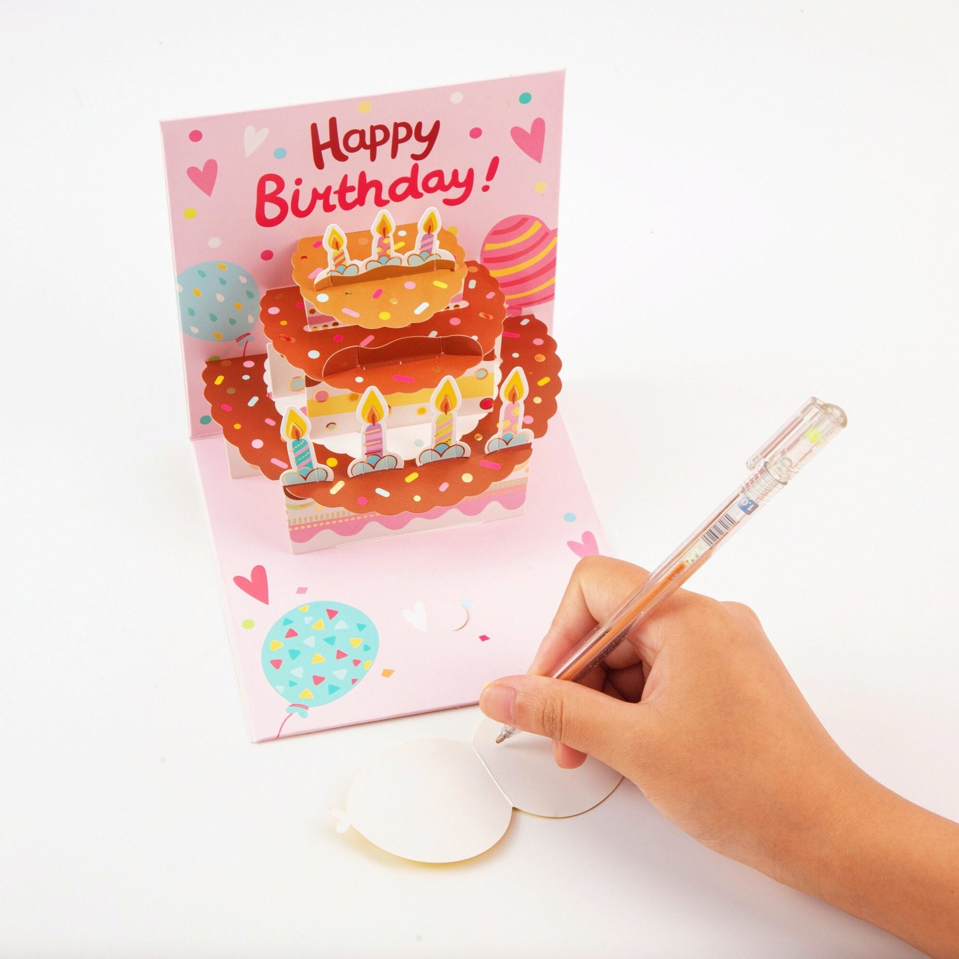 Balloon and Birthday Cake - Pop Up Birthday Card with Envelope - Unique 3D Birthday Greeting Card