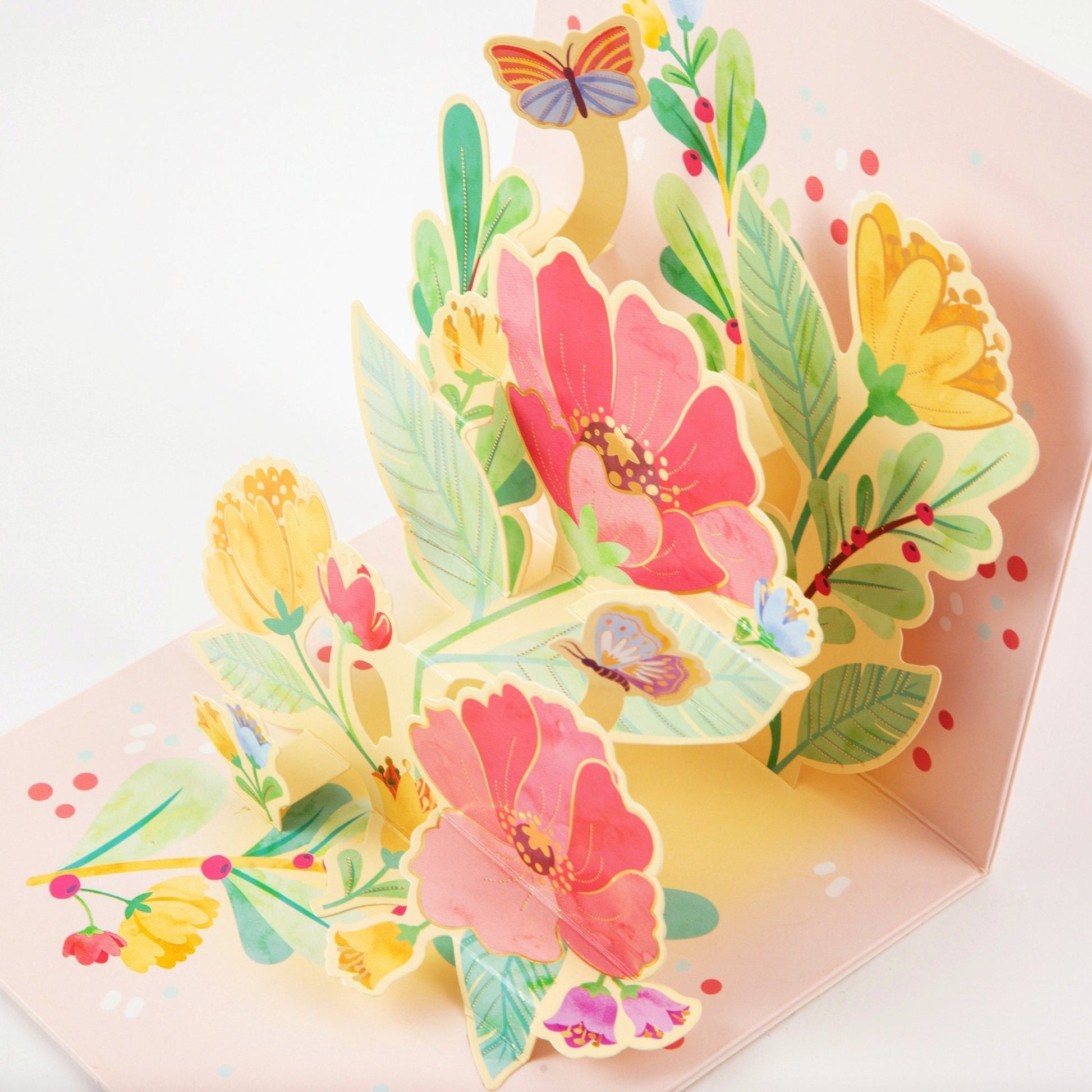 Oh Happy Day - Pop Up Flower Greeting Card with Envelope - Unique 3D Floral Greeting Card