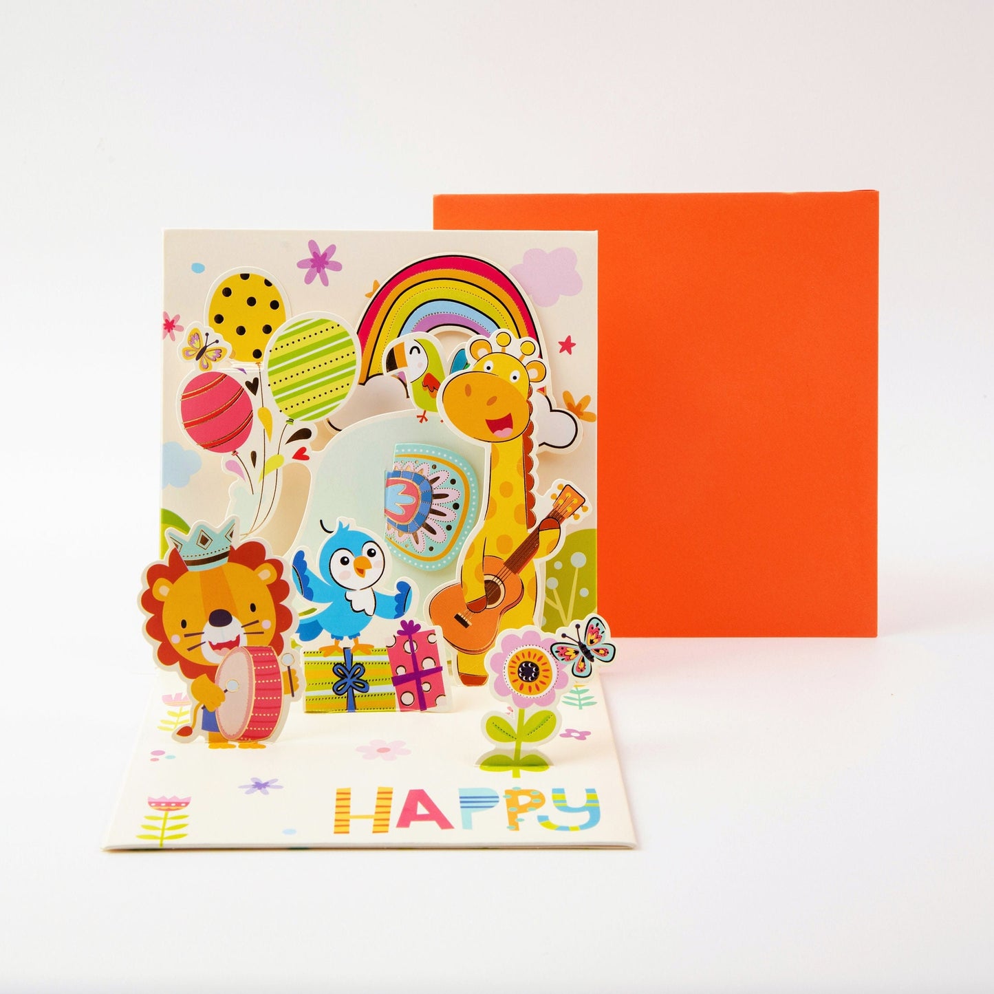 Joyful Party At The Zoo - Pop Up Greeting Card with Envelope - Unique 3D Greeting Card