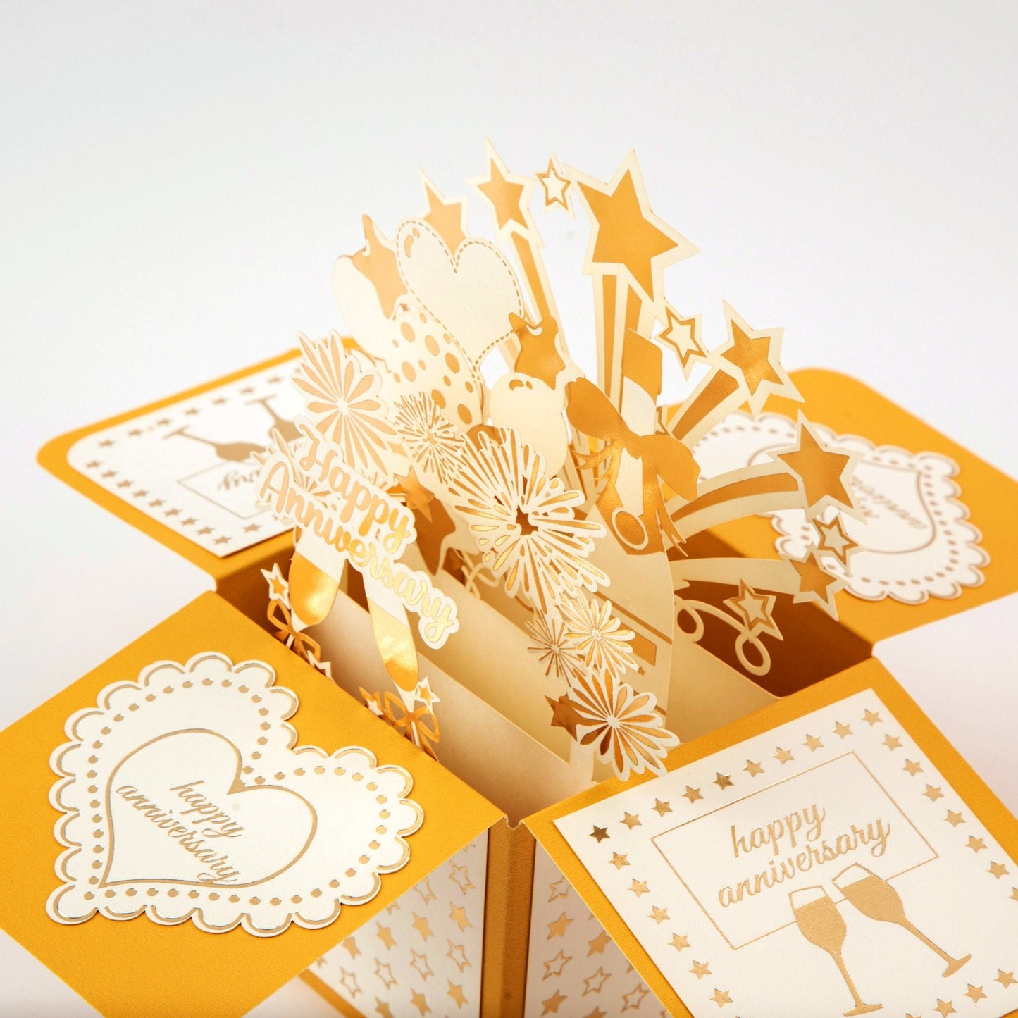 Golden Celebration - Pop Up Anniversary Card with Envelope - Unique 3D Greeting Card