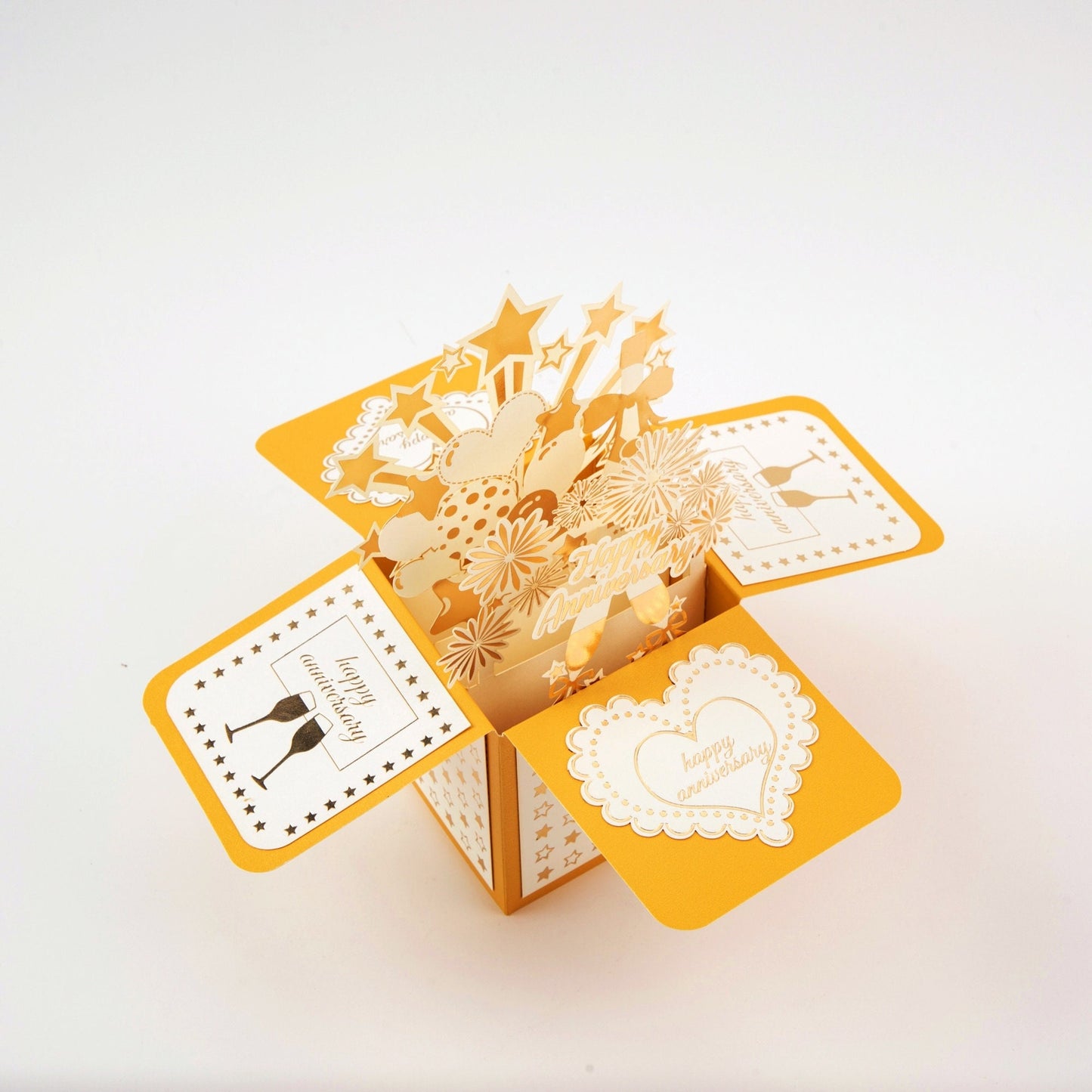 Golden Celebration - Pop Up Anniversary Card with Envelope - Unique 3D Greeting Card