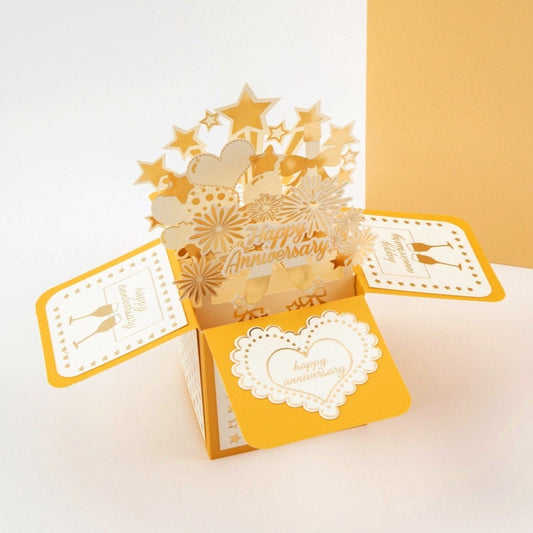 Golden Celebration - Pop Up Anniversary Card with Envelope - Unique 3D Greeting Card