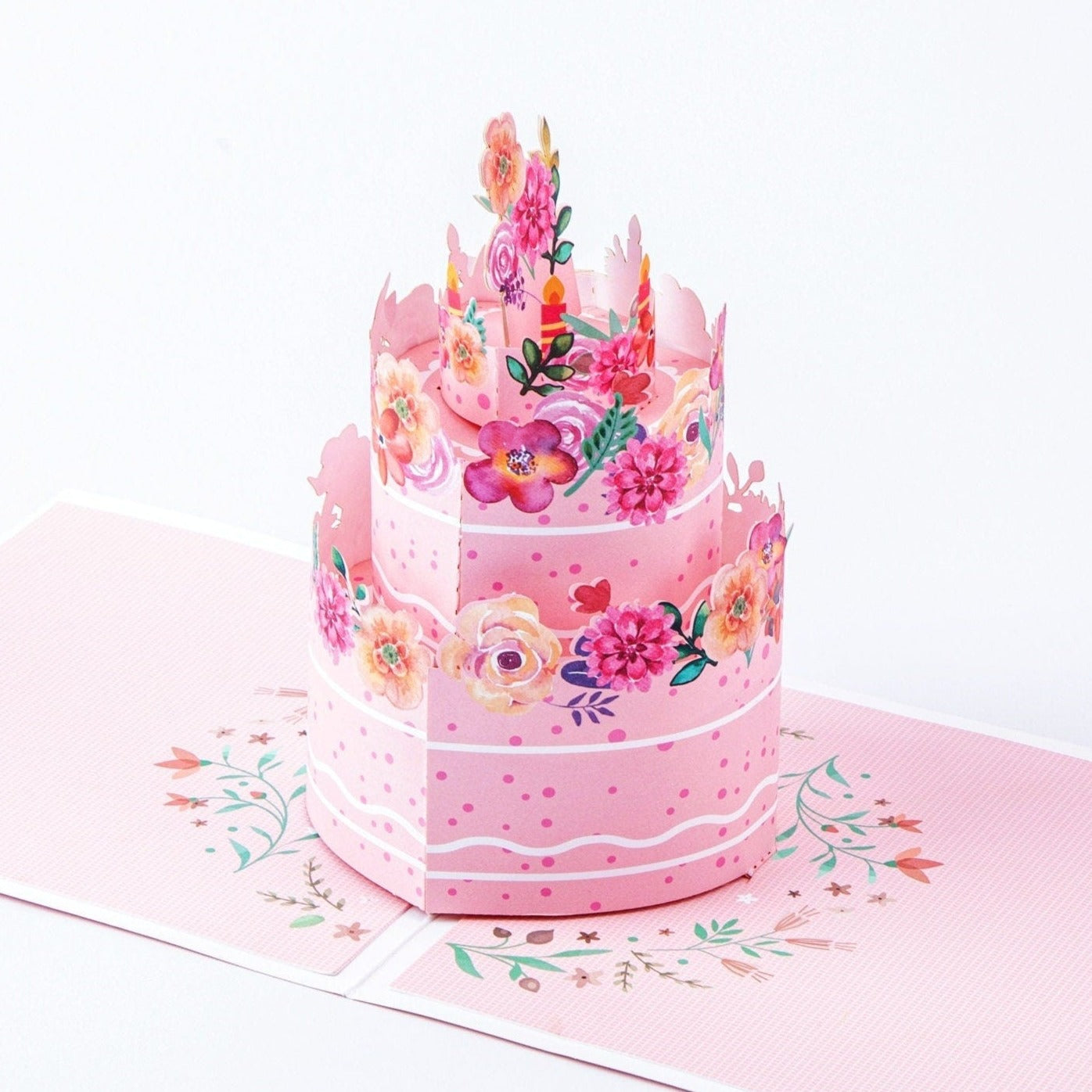 Floral Cake - Pop Up Birthday Card with Envelope - Unique 3D Wedding Greeting Card