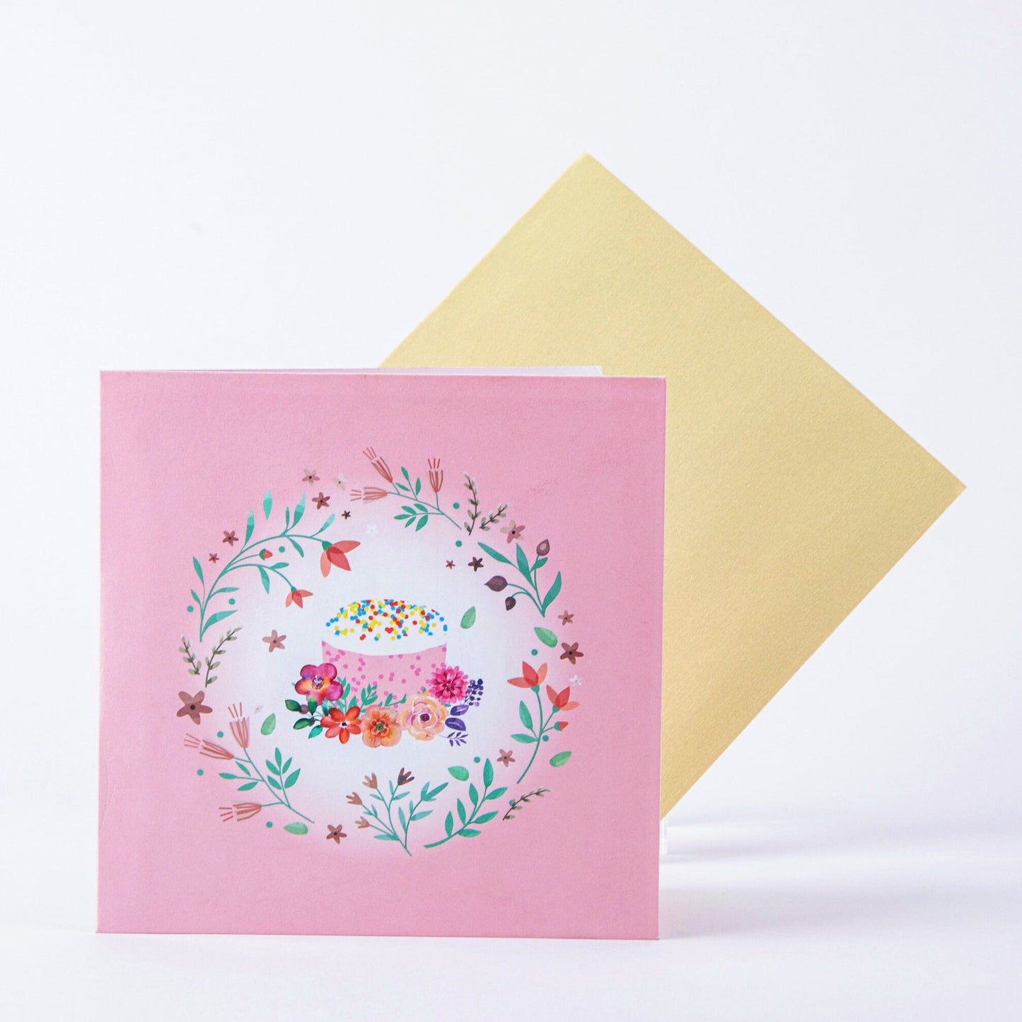 Floral Cake - Pop Up Birthday Card with Envelope - Unique 3D Wedding Greeting Card