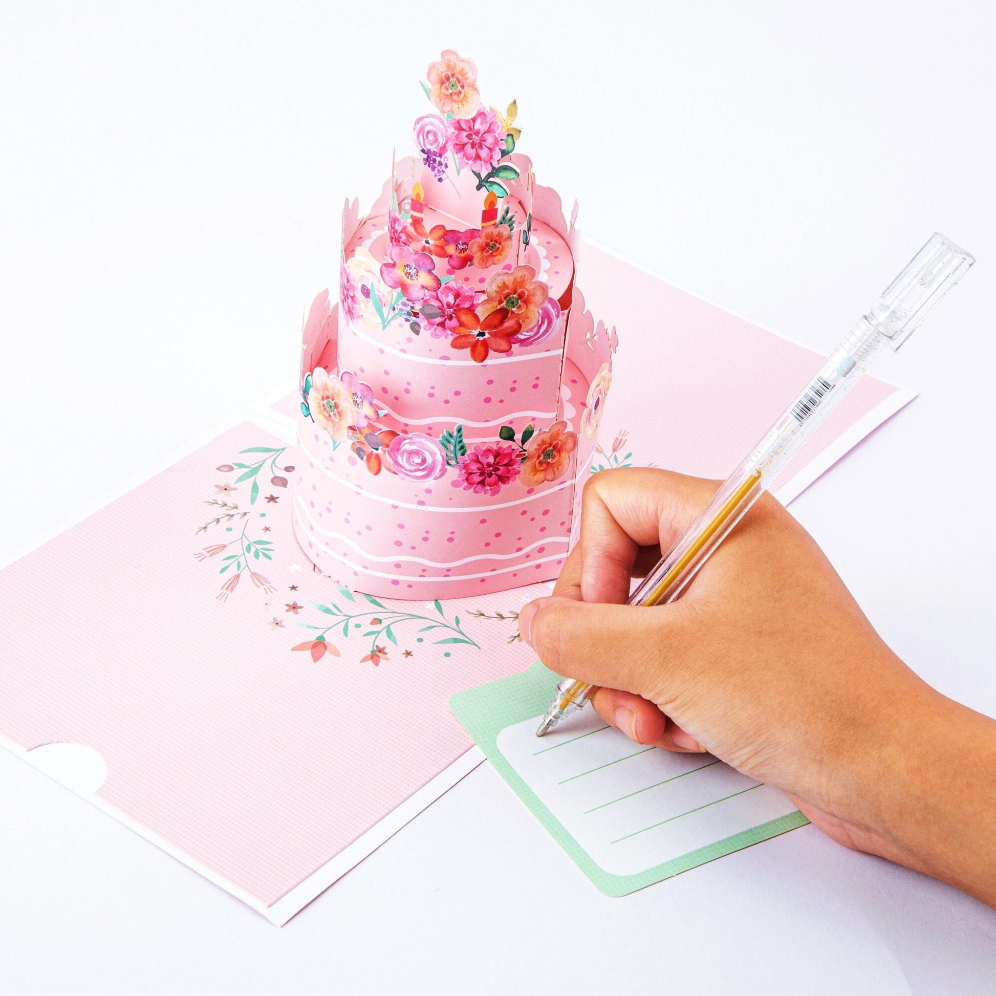 Floral Cake - Pop Up Birthday Card with Envelope - Unique 3D Wedding Greeting Card