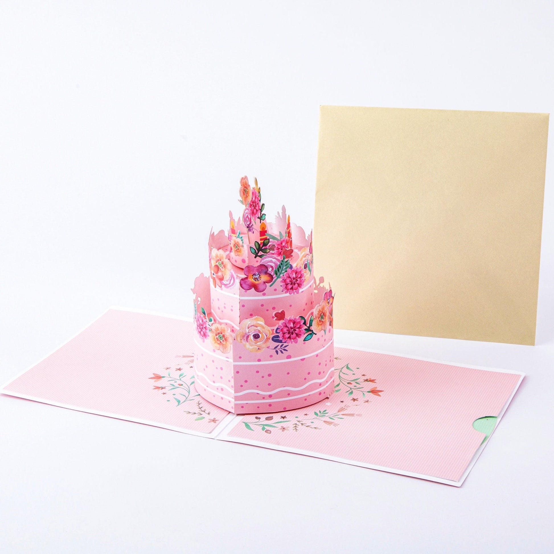 Floral Cake - Pop Up Birthday Card with Envelope - Unique 3D Wedding Greeting Card