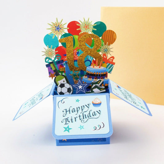 Happy 18th Birthday Surprise Box - Pop Up Birthday Card with Envelope - Unique 3D Birthday Greeting Card