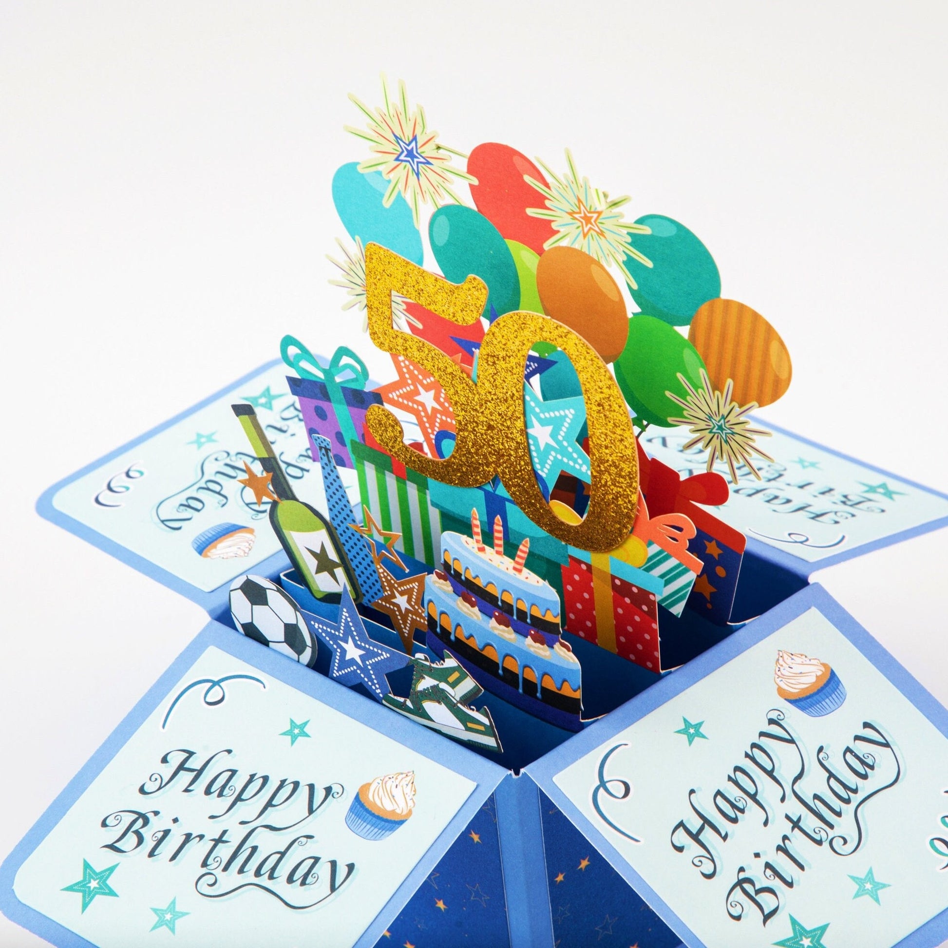 Happy 50th Birthday Surprise Box - Pop Up Birthday Card with Envelope - Unique 3D Birthday Greeting Card