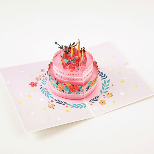 Blossom Bash Birthday Cake - Pop Up Birthday Card with Envelope - Unique 3D Birthday Greeting Card