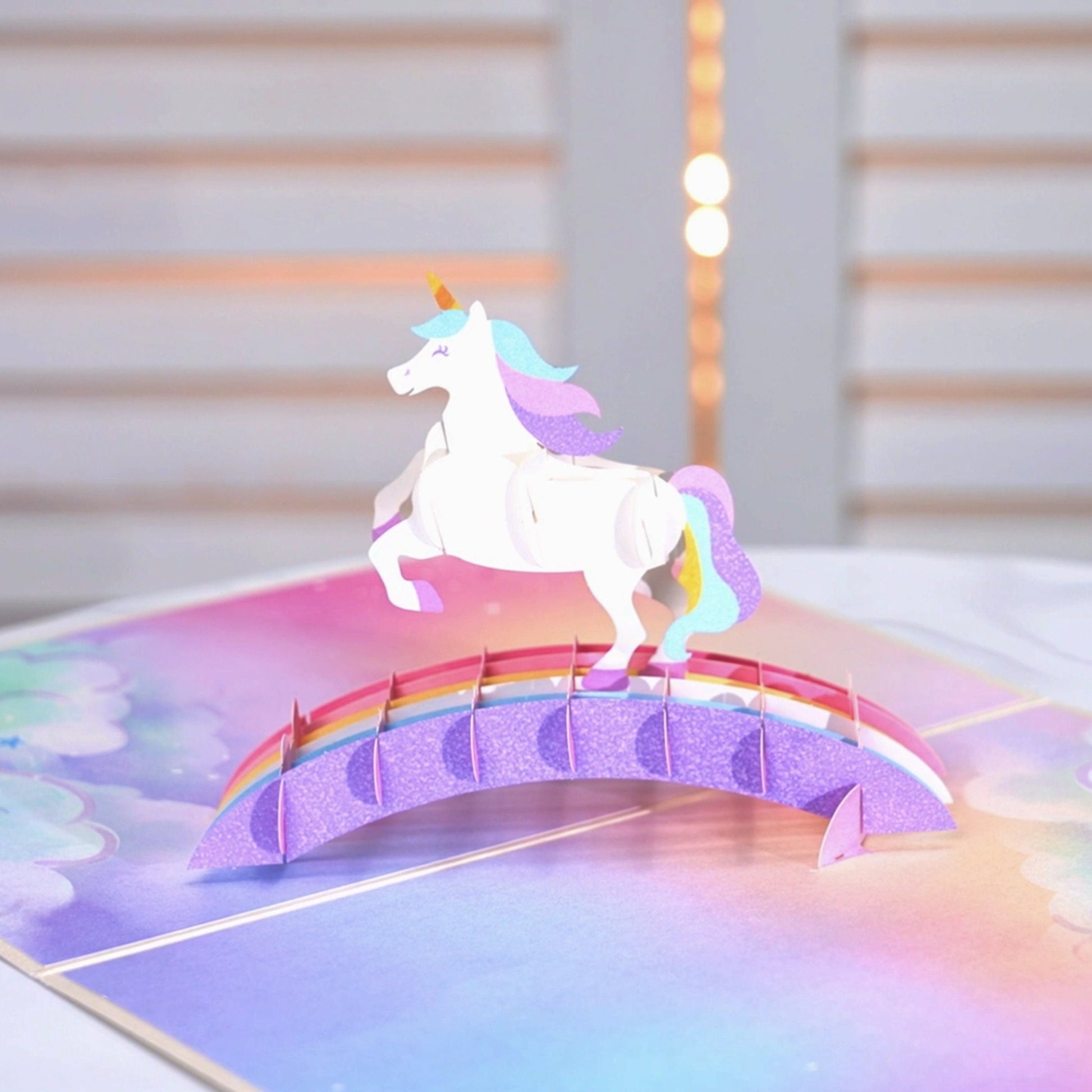 Magic Unicorn's Rainbow Bridge - Pop Up Greeting Card with Envelope - Unique 3D Birthday Card