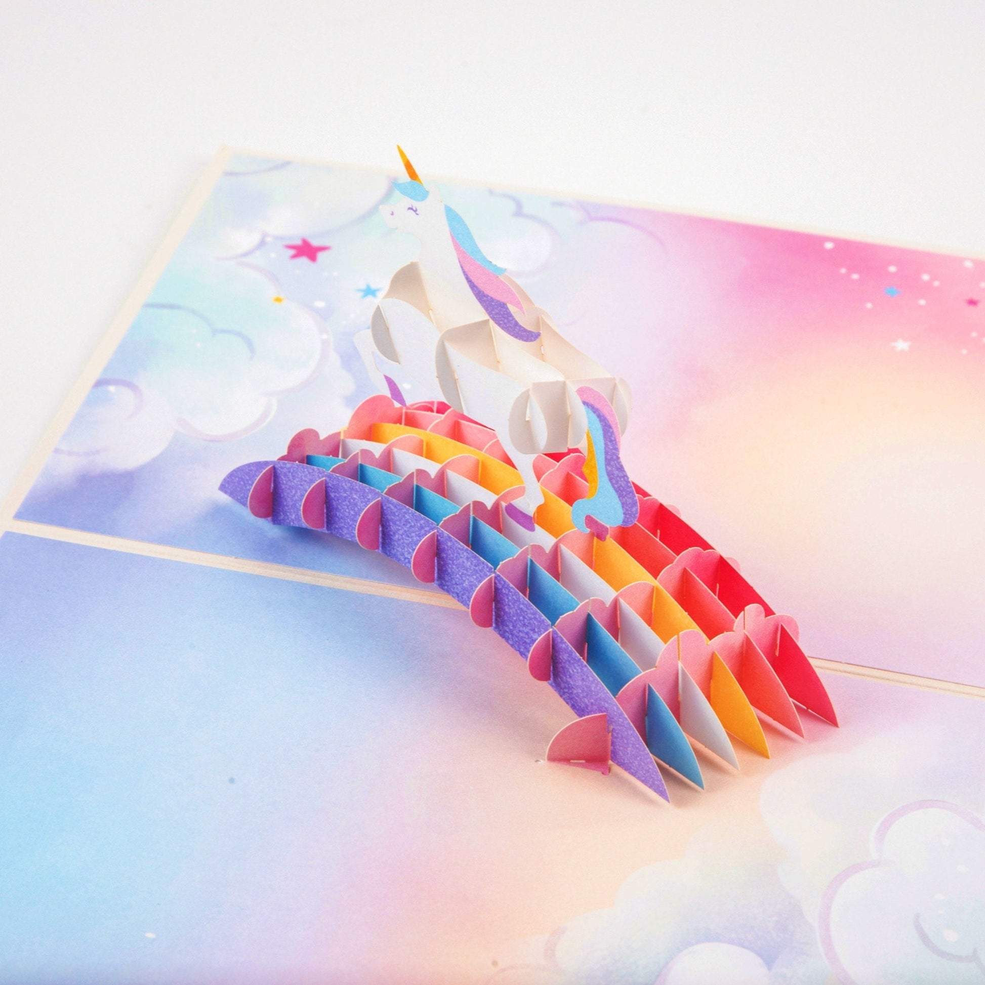 Magic Unicorn's Rainbow Bridge - Pop Up Greeting Card with Envelope - Unique 3D Birthday Card