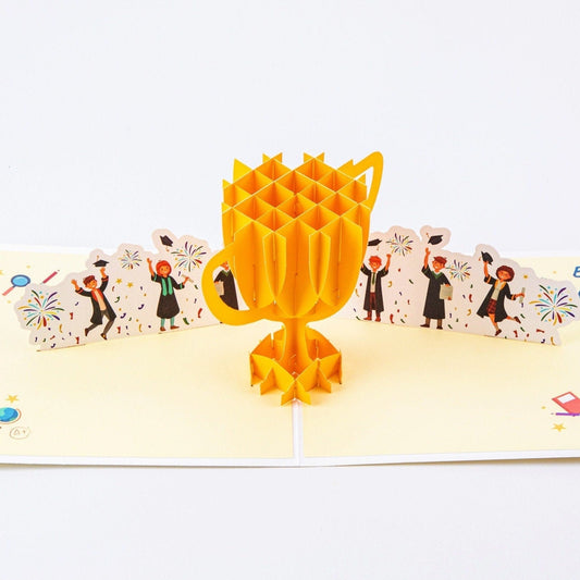 Graduation Trophy - Graduation Pop Up Greeting Card with Envelope - Unique 3D Graduation Greeting Card