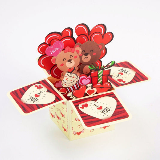 I Love You Beary Much - Love Bear Couple Valentine's Pop Up Card with Envelope - 3D Creative I Love You Card