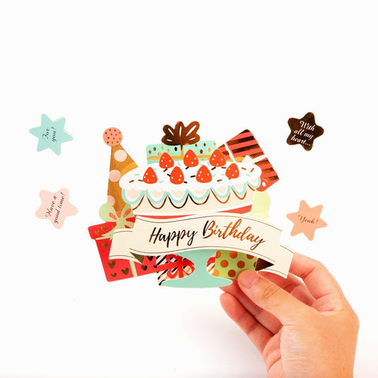 Strawberry Birthday Cake and Gifts - 3D Creative Unique Birthday Greeting Card with Envelope