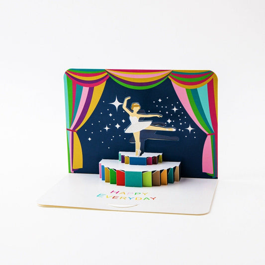 Ballerina on Stage - Pop Up Greeting Card with Envelope - Cute 3D Greeting Card