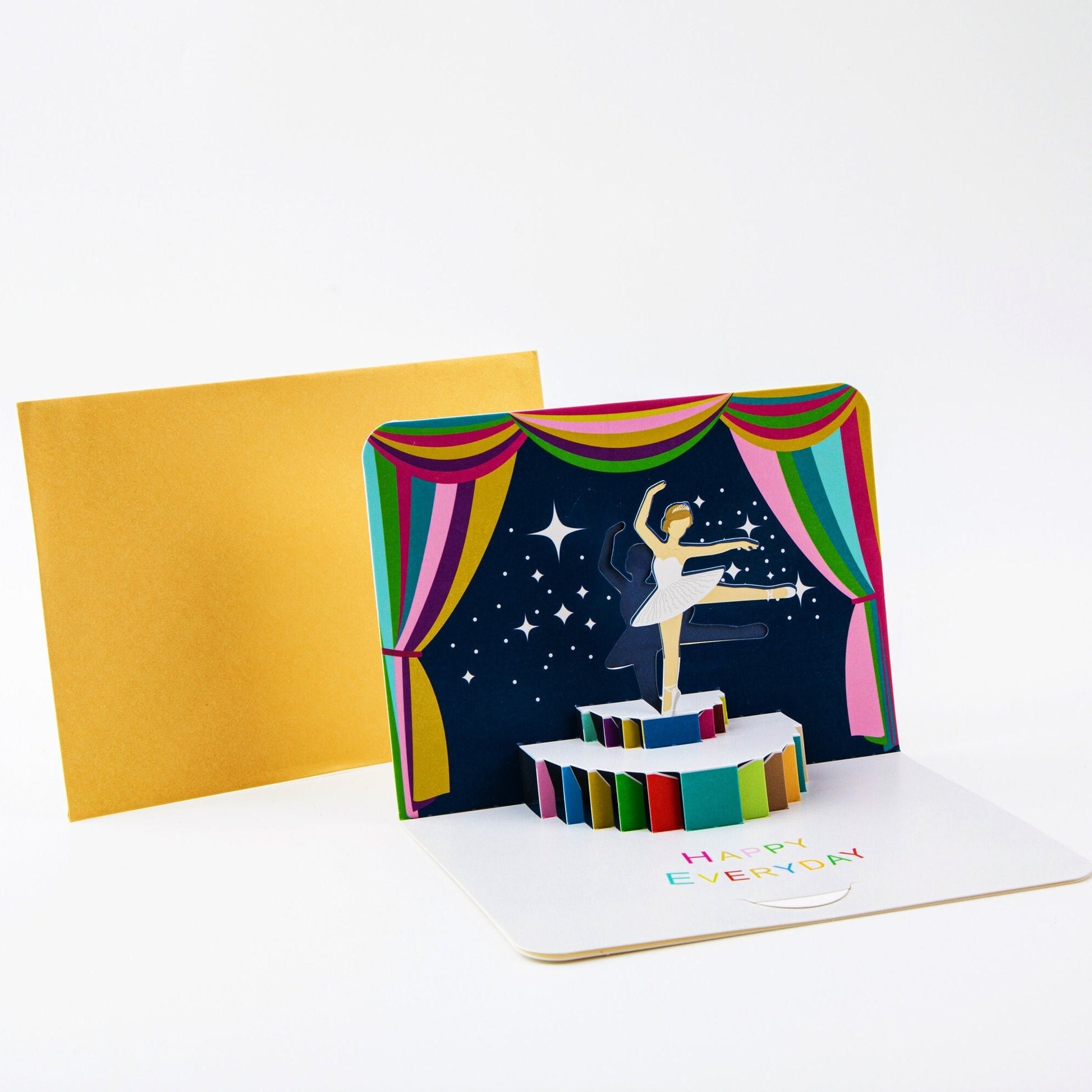 Ballerina on Stage - Pop Up Greeting Card with Envelope - Cute 3D Greeting Card