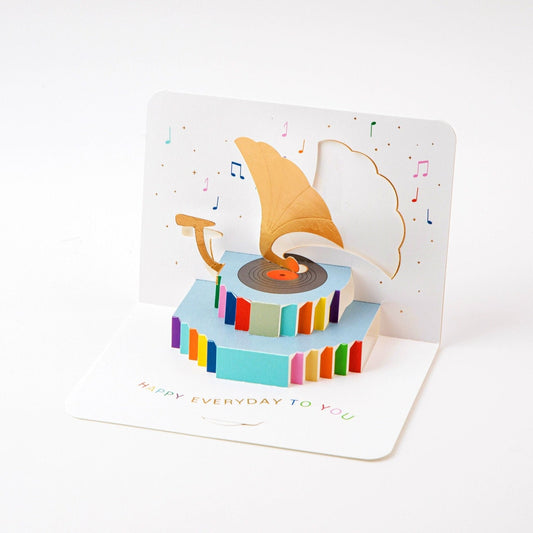 Melody From Phonograph - Pop Up Greeting Card with Envelope - Cute 3D Greeting Card