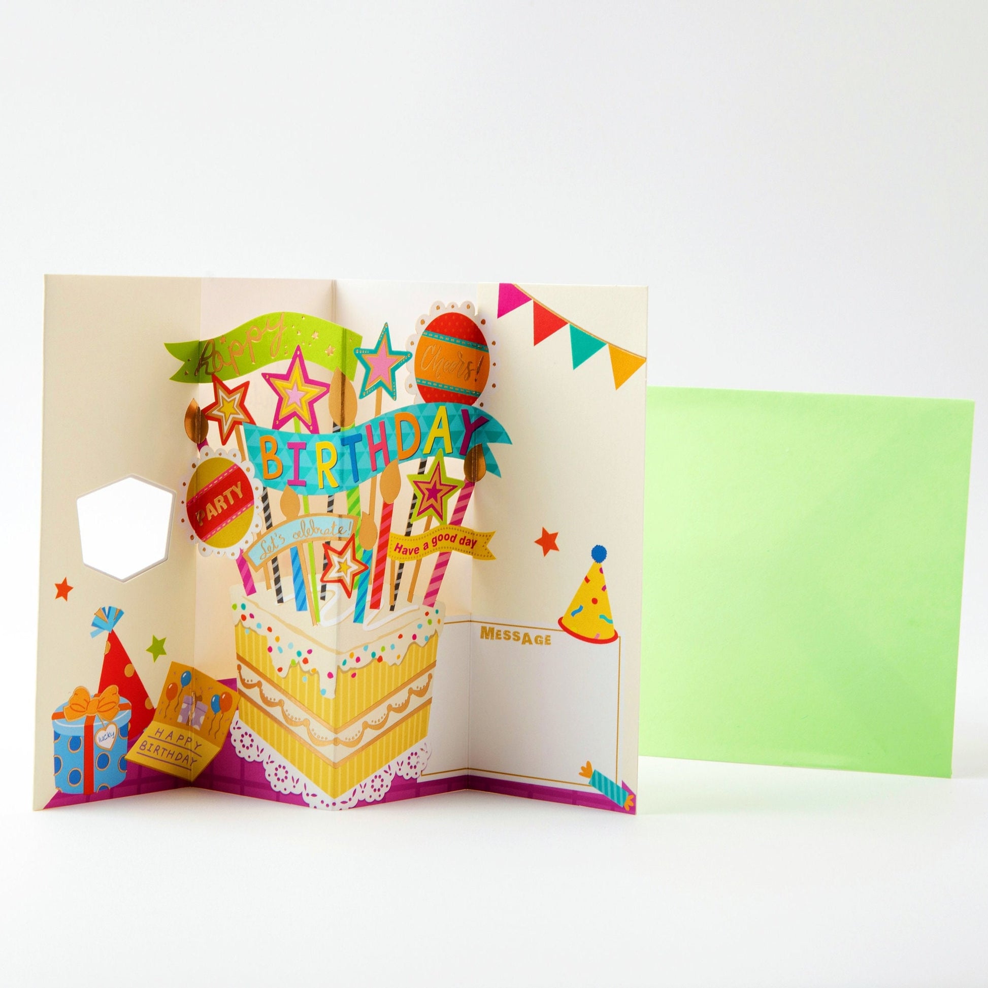 Cute Happy Birthday Cake Card - Pop Up Birthday Card with Envelope - Unique Greeting Card