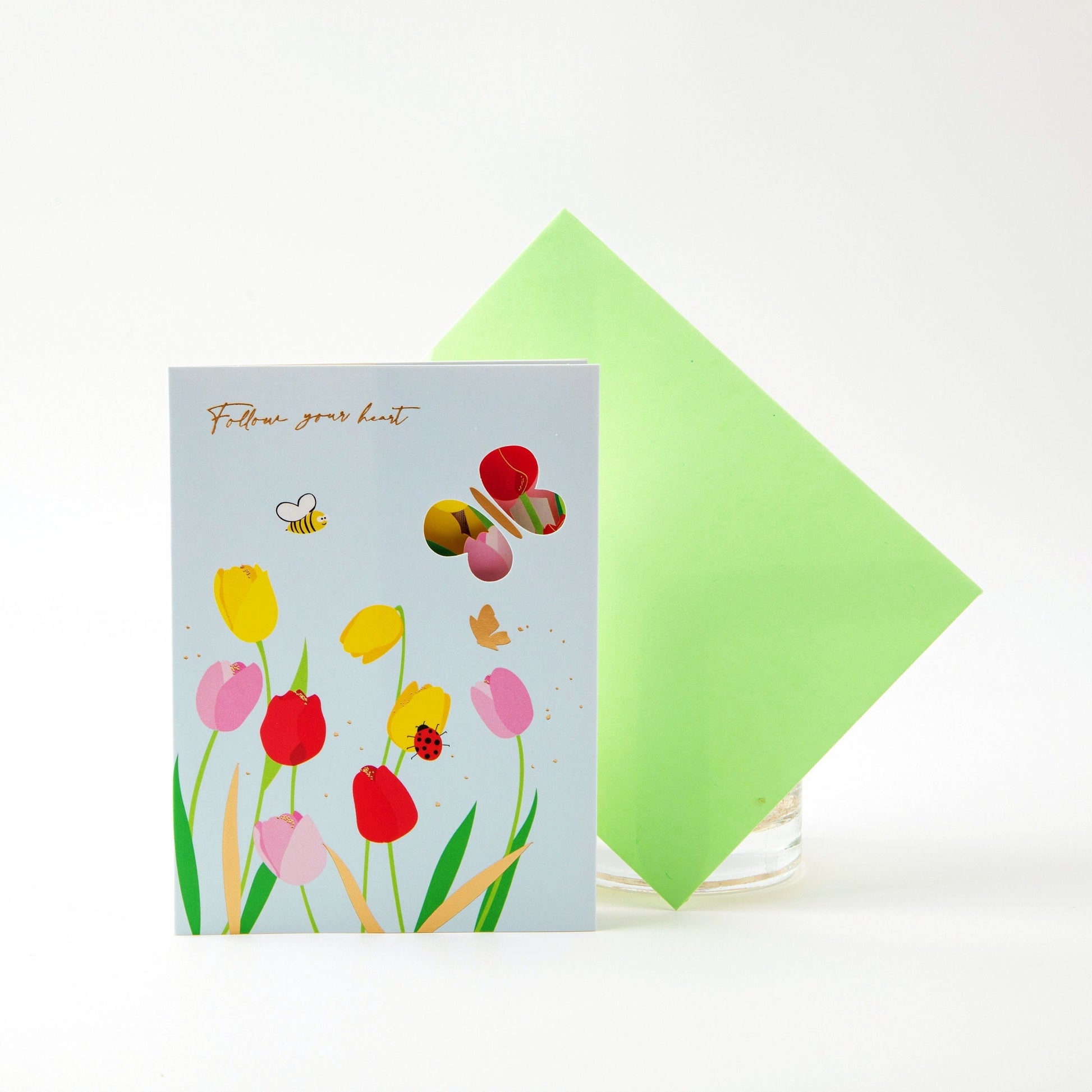 Tulip Bouquet and Butterflies - Pop Up Greeting Card with Envelope - Cute Greeting Card