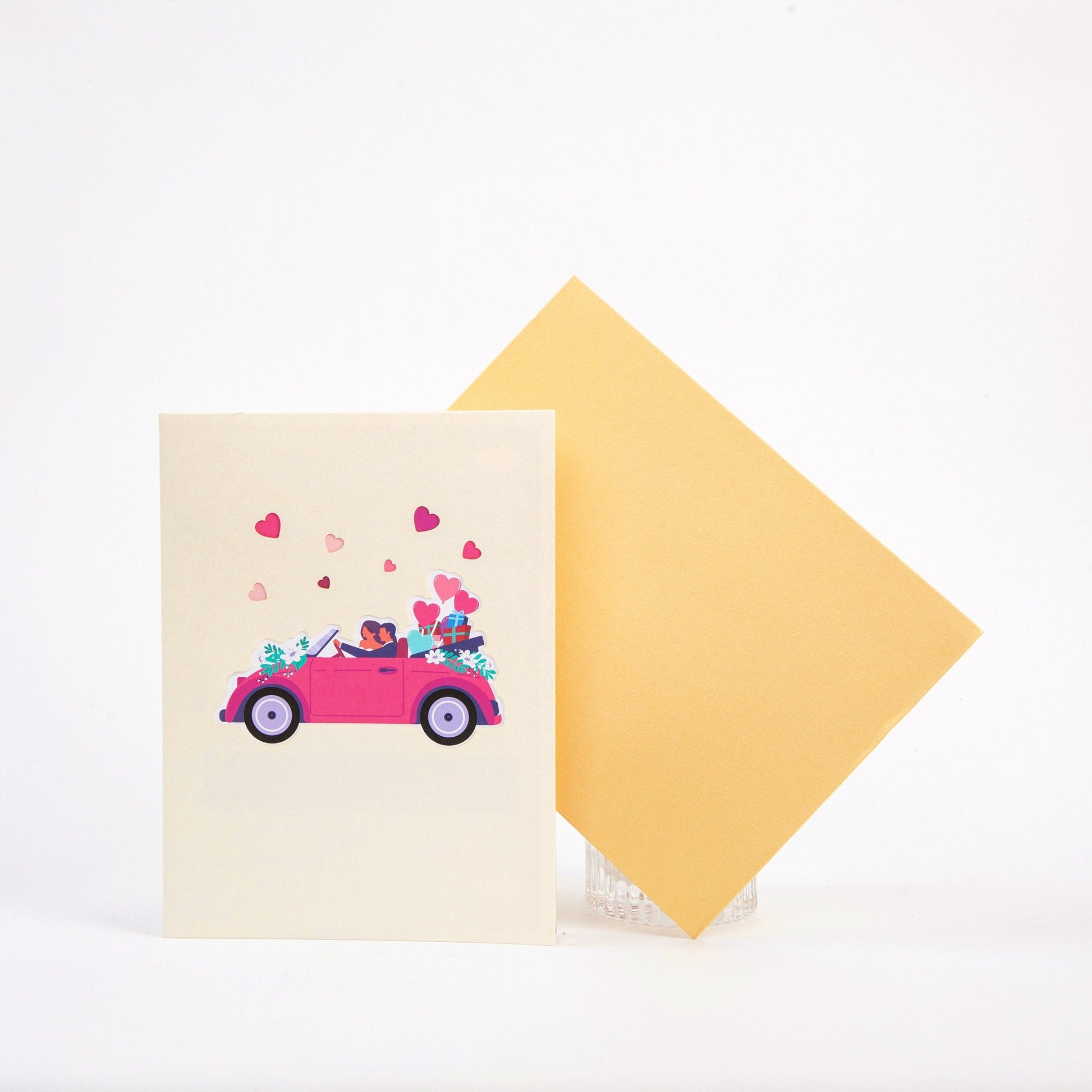 Convertible Honey Moon - Wedding Pop Up Greeting Card with Envelope - Unique Anniversary Greeting Card