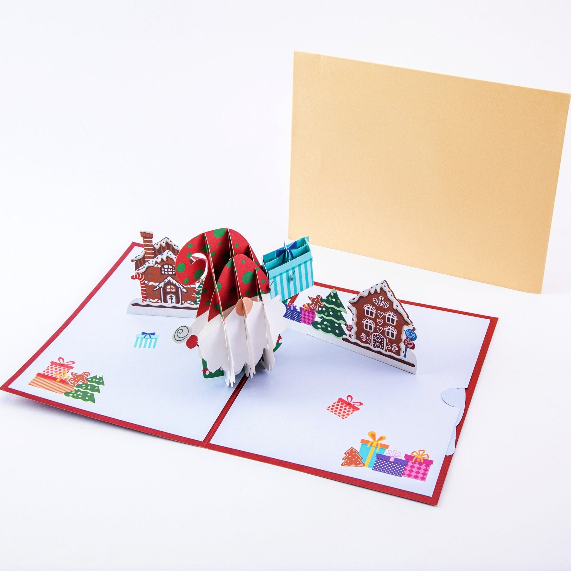 Santa Claus at Your Door - Merry Christmas Pop Up Greeting Card with Envelope - Unique 3D Holiday Greeting Card