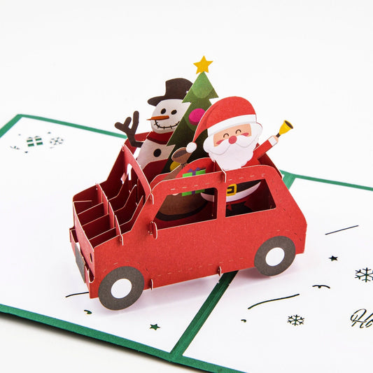 Santa Express - Merry Christmas Pop Up Greeting Card with Envelope - Unique 3D Holiday Greeting Card