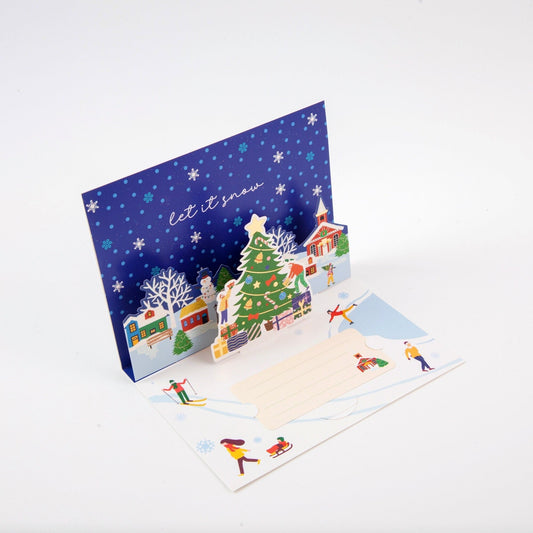 Joy on Ice - Merry Christmas Pop Up Greeting Card with Envelope - Unique 3D New Year Greeting Card