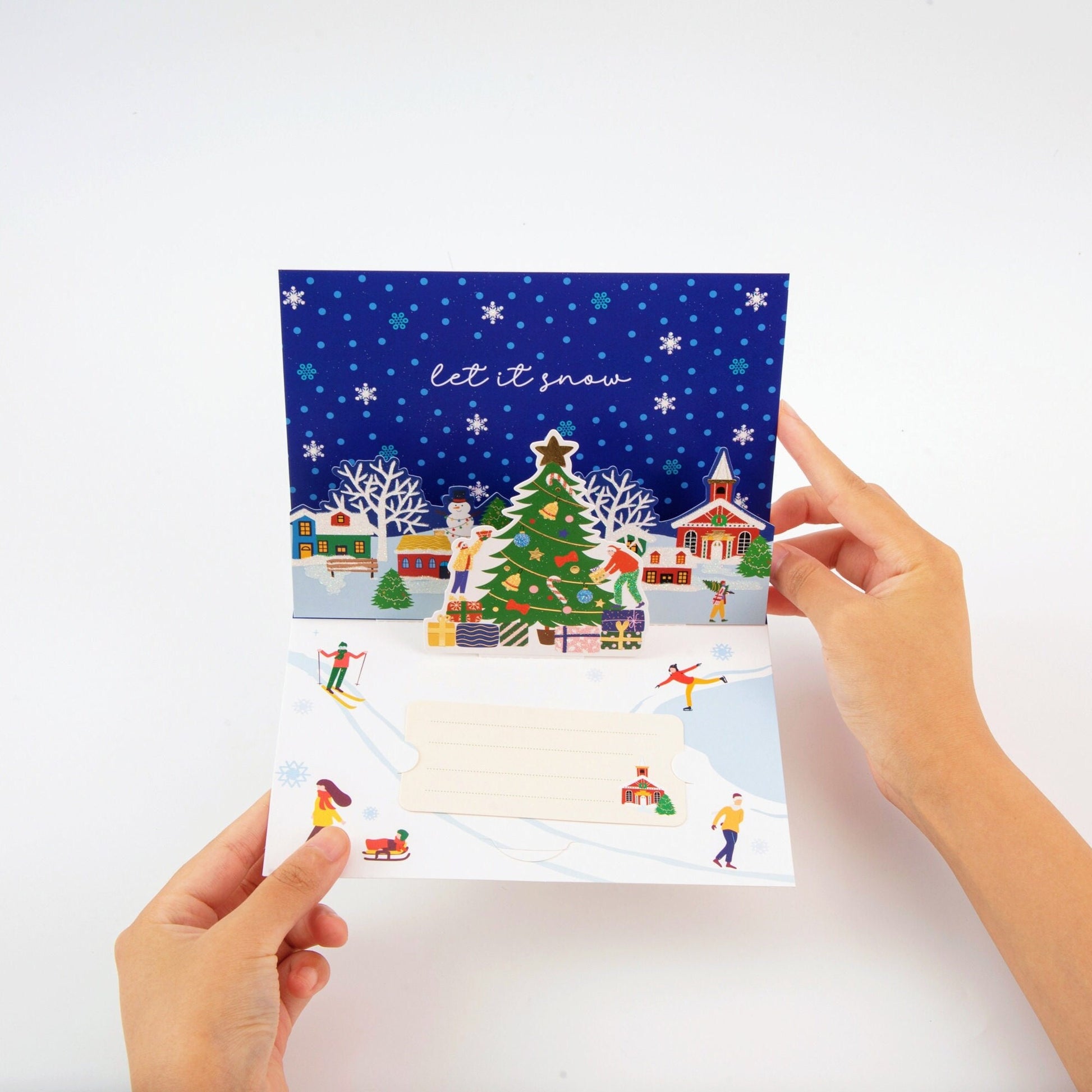 Joy on Ice - Merry Christmas Pop Up Greeting Card with Envelope - Unique 3D New Year Greeting Card