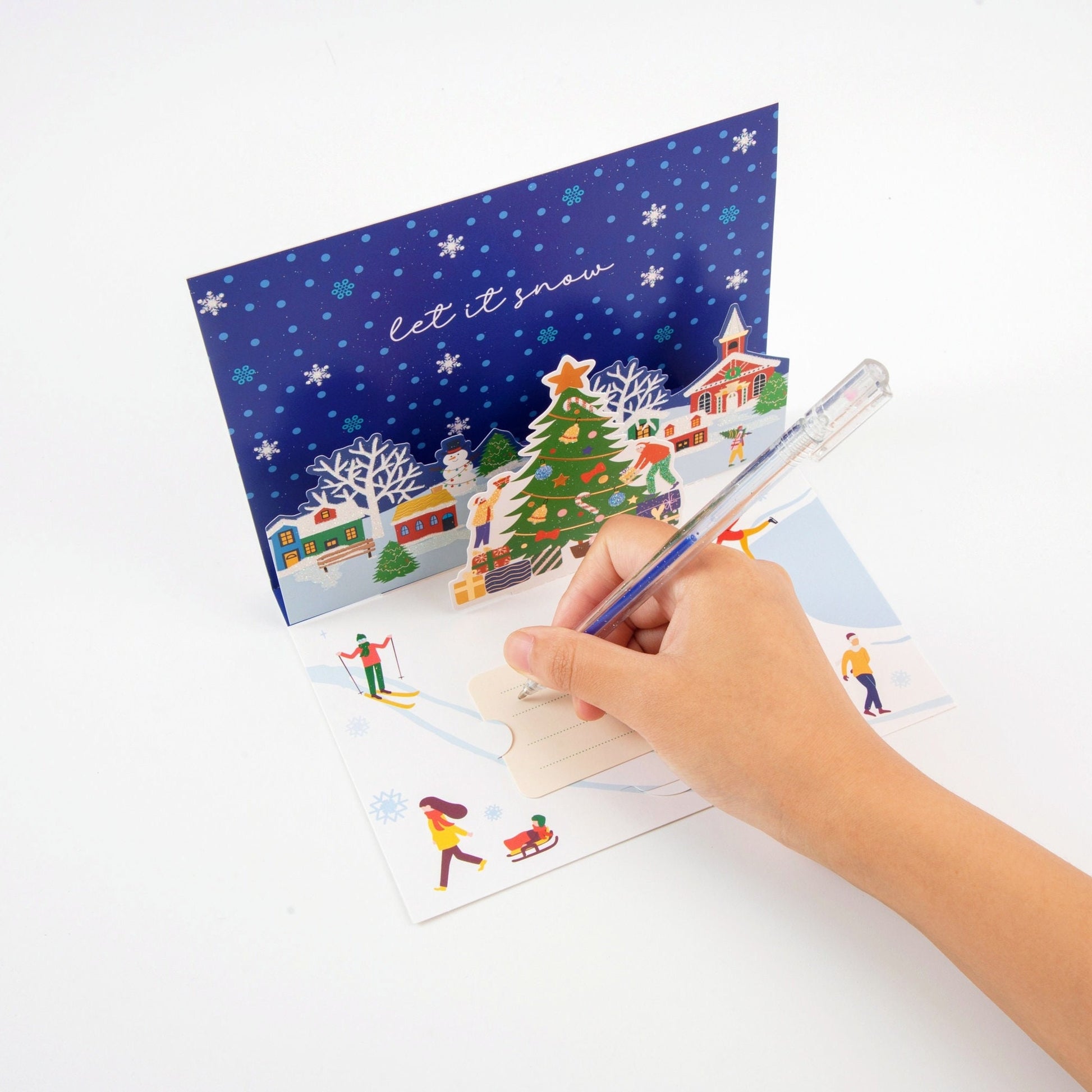 Joy on Ice - Merry Christmas Pop Up Greeting Card with Envelope - Unique 3D New Year Greeting Card