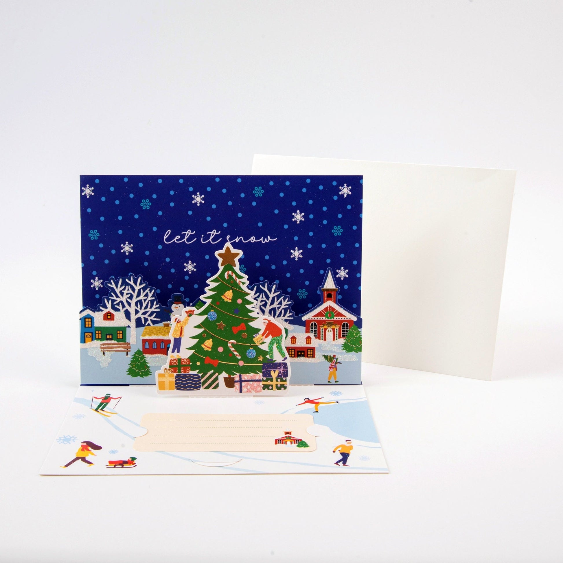 Joy on Ice - Merry Christmas Pop Up Greeting Card with Envelope - Unique 3D New Year Greeting Card