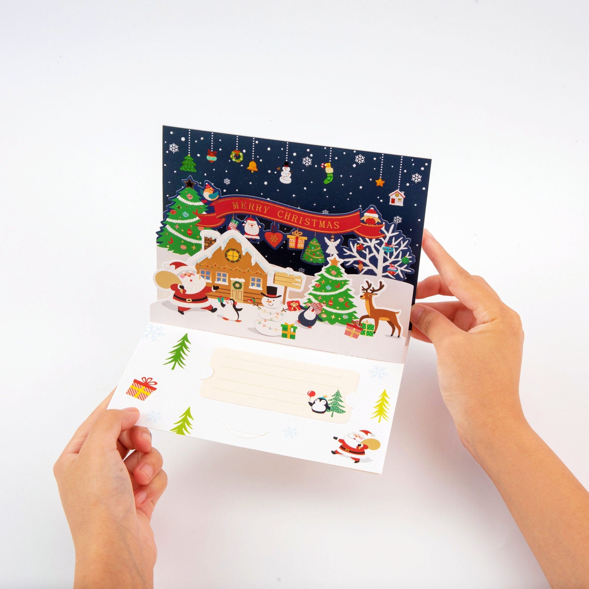 Serene Arctic House - Merry Christmas Pop Up Greeting Card with Envelope - Unique 3D Holiday Greeting Card