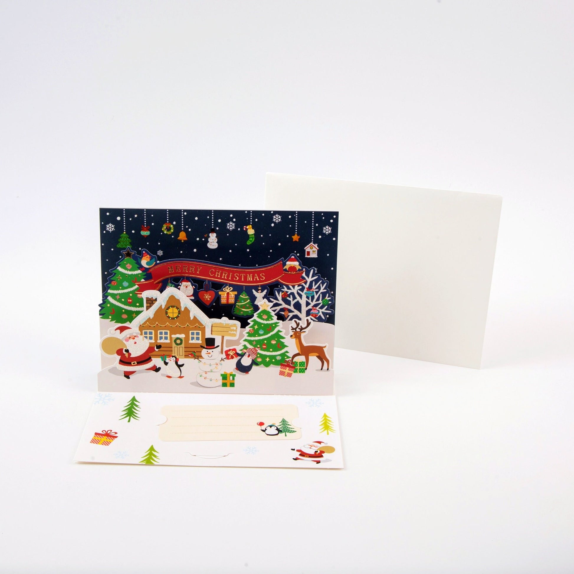 Serene Arctic House - Merry Christmas Pop Up Greeting Card with Envelope - Unique 3D Holiday Greeting Card