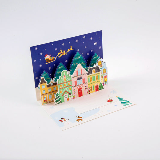 Santa's Arrival - Merry Christmas Pop Up Greeting Card with Envelope - Unique 3D New Year Greeting Card