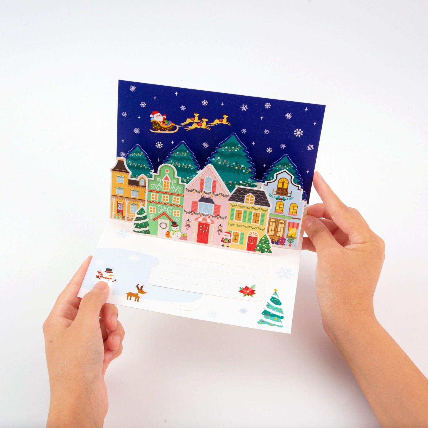 Santa's Arrival - Merry Christmas Pop Up Greeting Card with Envelope - Unique 3D New Year Greeting Card