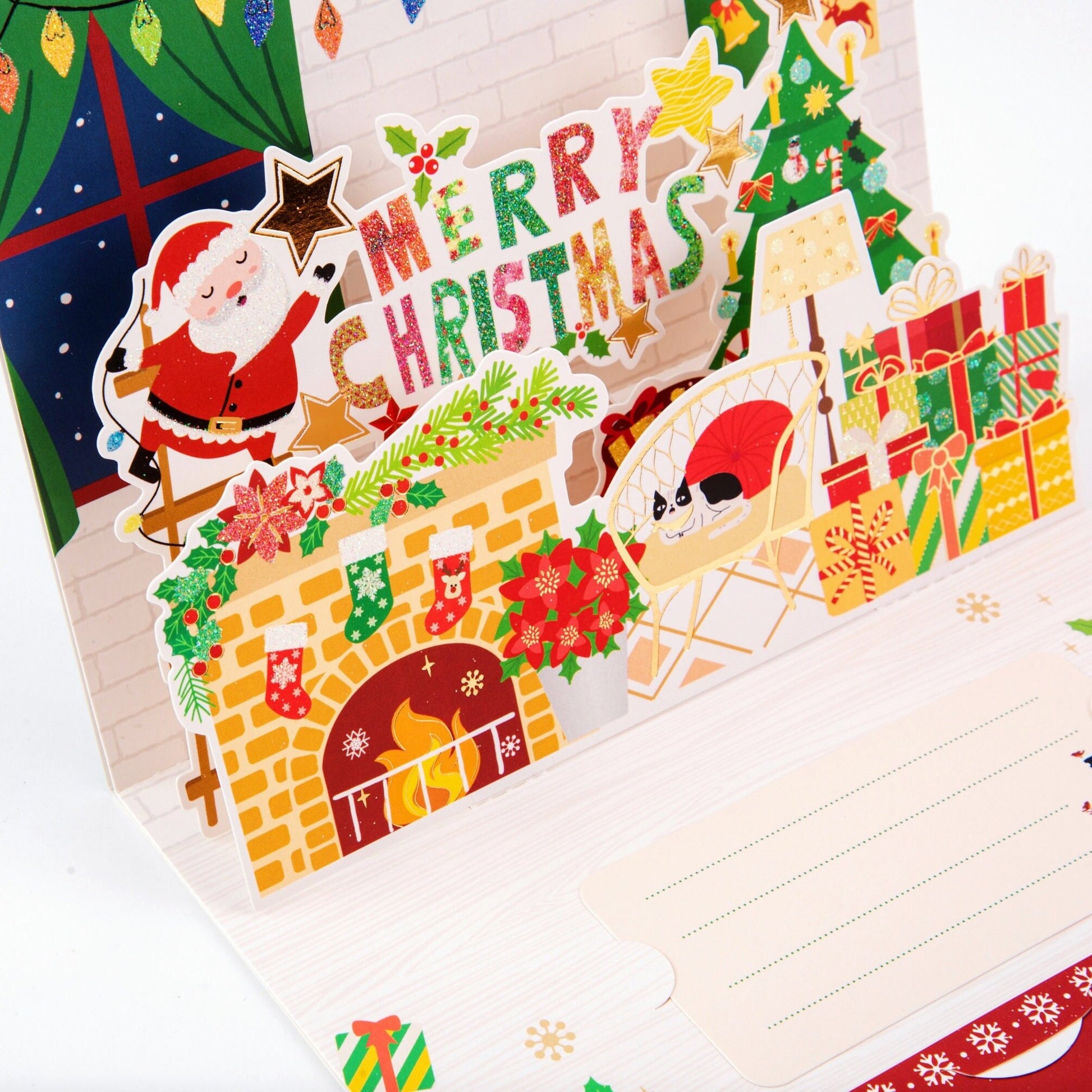 Santa Just Dropped Off Some Goodies - Merry Christmas Pop Up Greeting Card with Envelope - Unique 3D Holiday Greeting Card