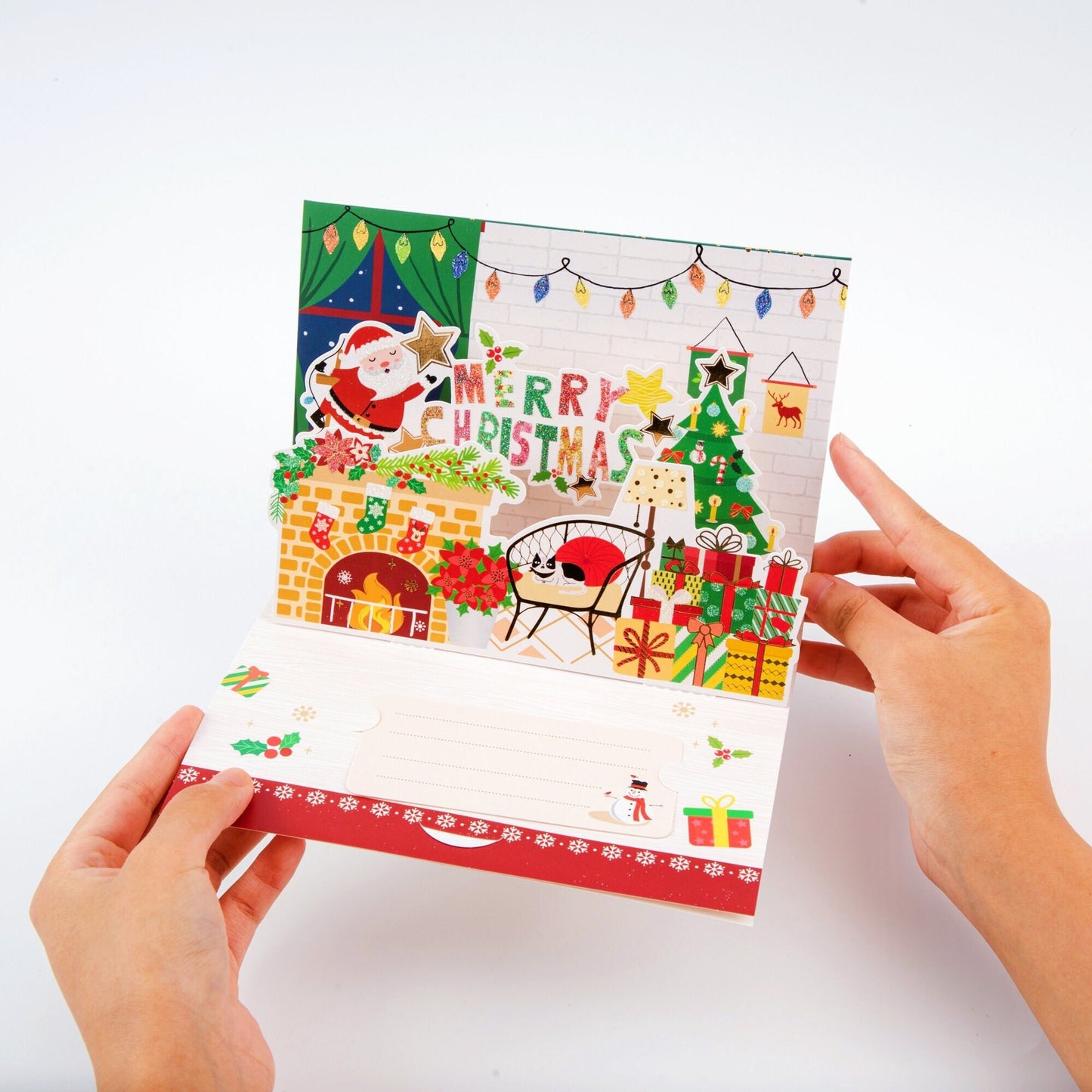 Santa Just Dropped Off Some Goodies - Merry Christmas Pop Up Greeting Card with Envelope - Unique 3D Holiday Greeting Card