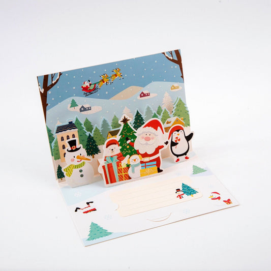 Snowman Soiree - Merry Christmas Pop Up Greeting Card with Envelope - Unique 3D New Year Greeting Card