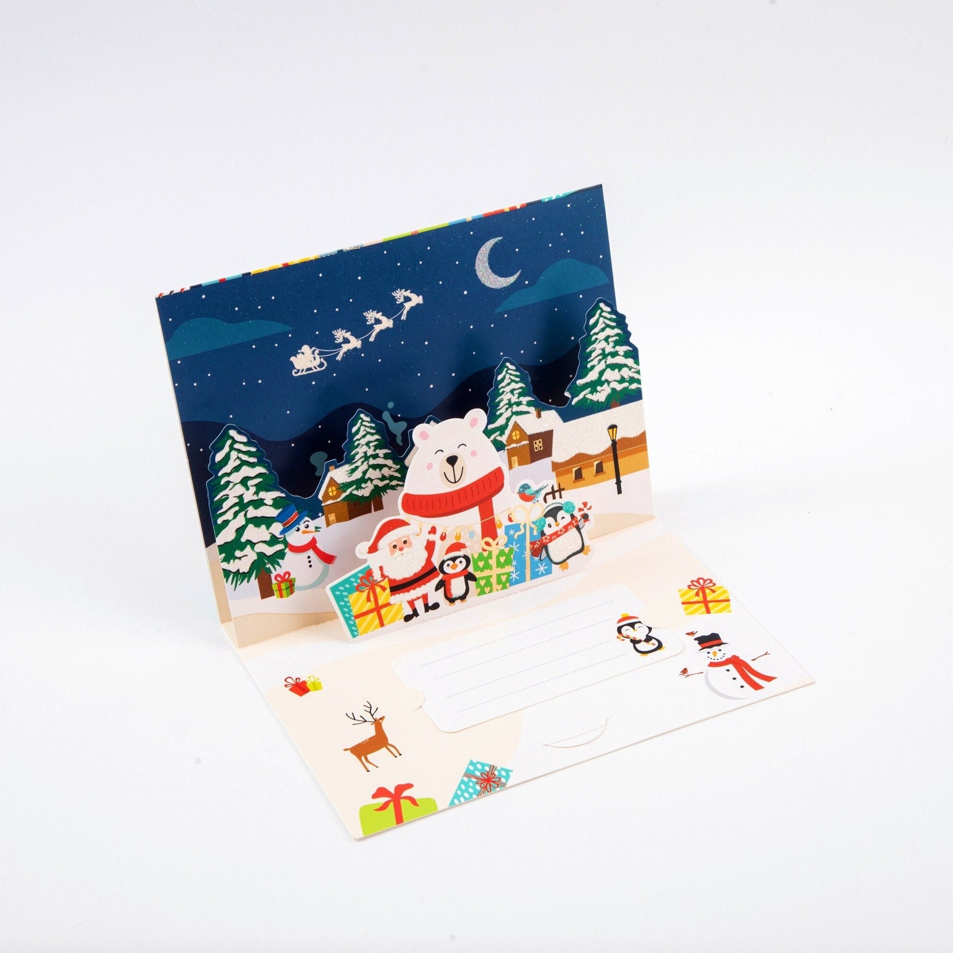 Polar Bear Village - Merry Christmas Pop Up Greeting Card with Envelope - Unique 3D Holiday Greeting Card