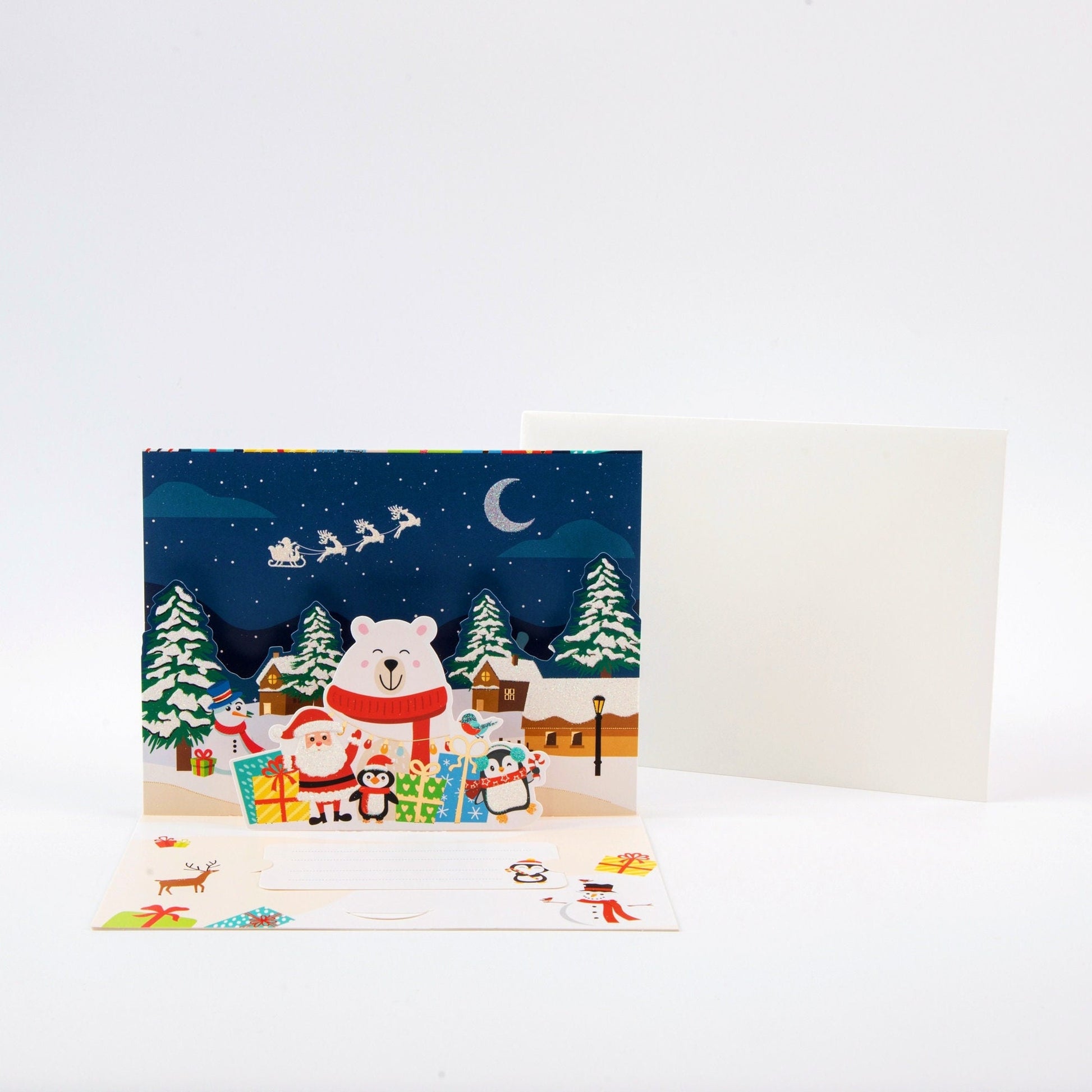 Polar Bear Village - Merry Christmas Pop Up Greeting Card with Envelope - Unique 3D Holiday Greeting Card