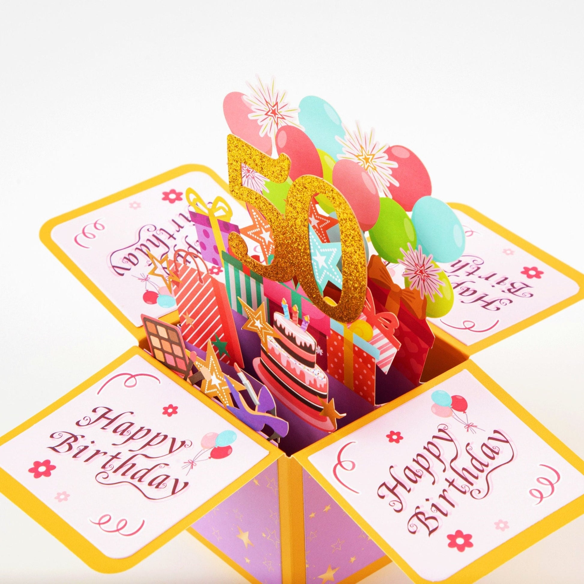 Happy 50th Birthday Surprise Box - Pop Up Birthday Card with Envelope - Unique 3D Birthday Greeting Card