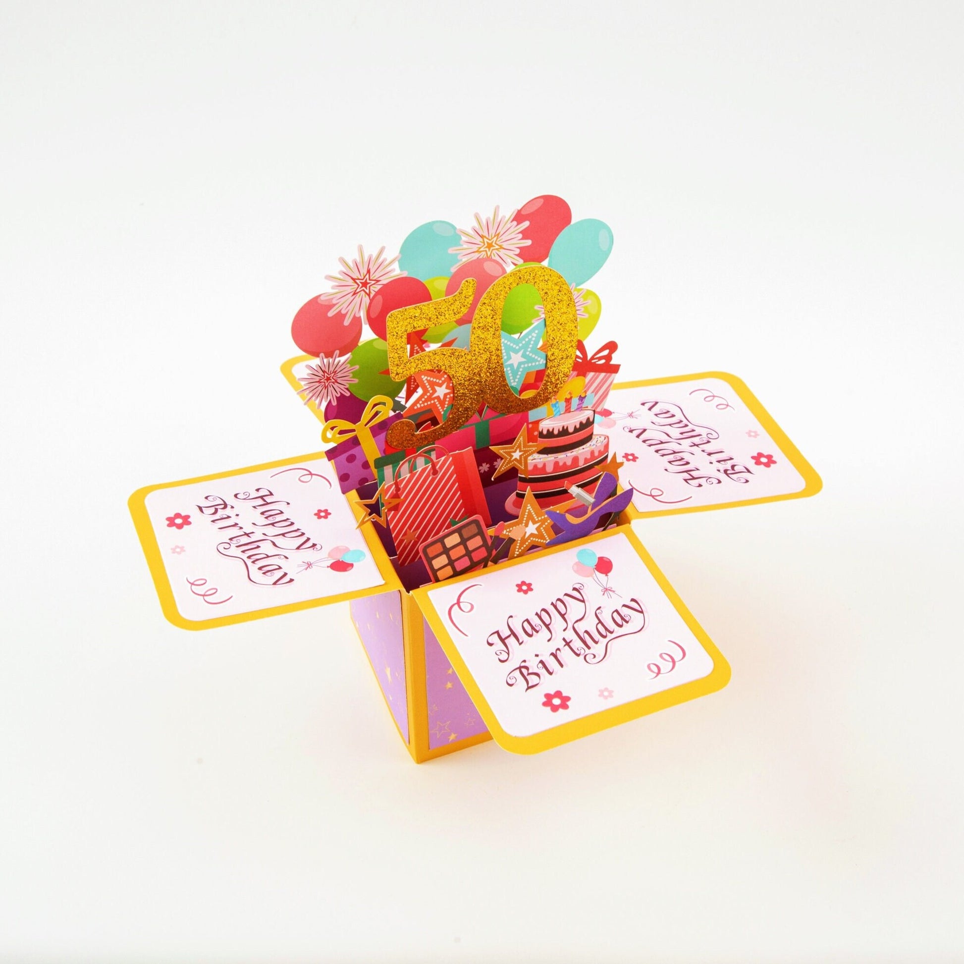 Happy 50th Birthday Surprise Box - Pop Up Birthday Card with Envelope - Unique 3D Birthday Greeting Card