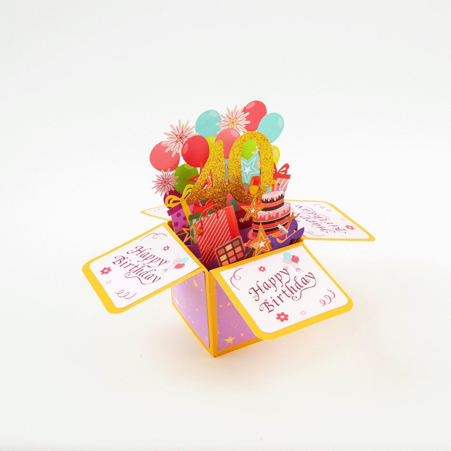 Happy 40th Birthday Surprise Box - Pop Up Birthday Card with Envelope - Unique 3D Birthday Greeting Card