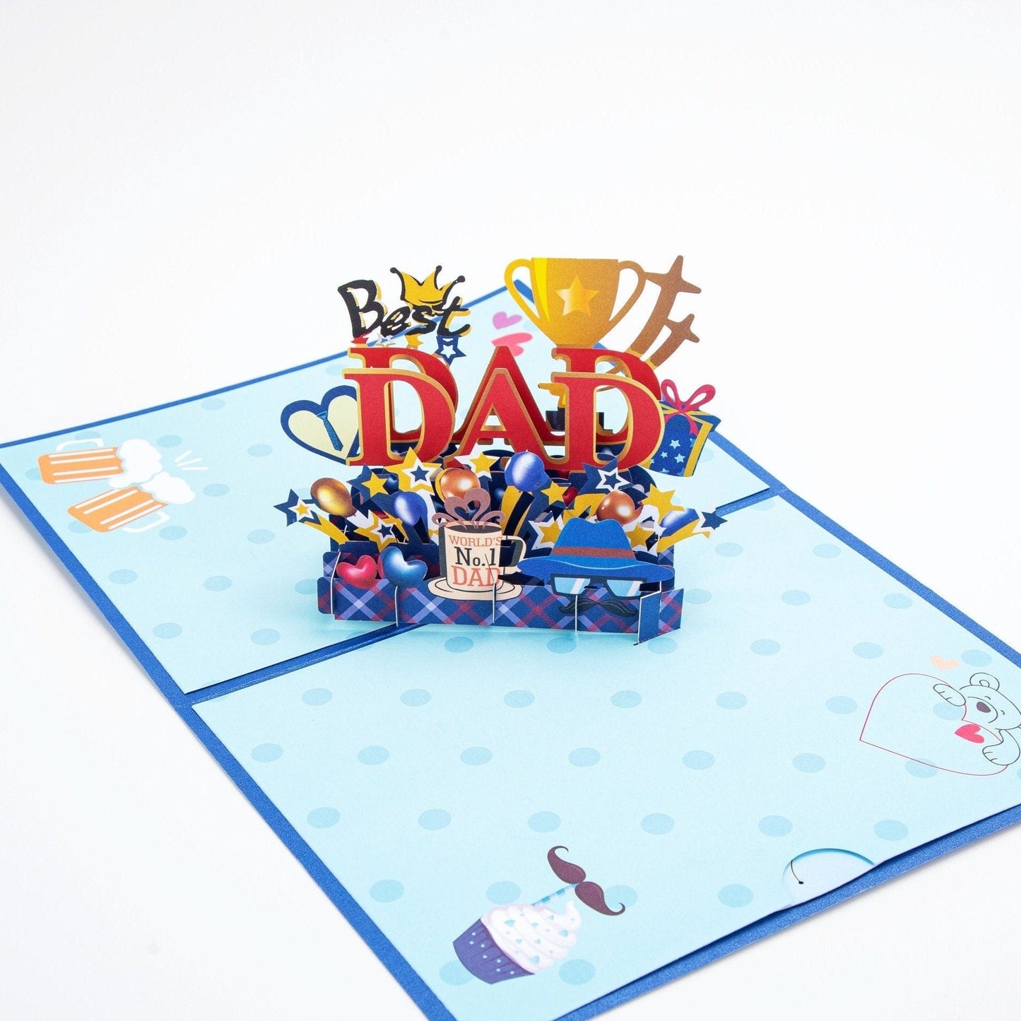 Best Dad - Pop Up Father's Day Card with Envelope - Unique 3D Greeting Card for Dad