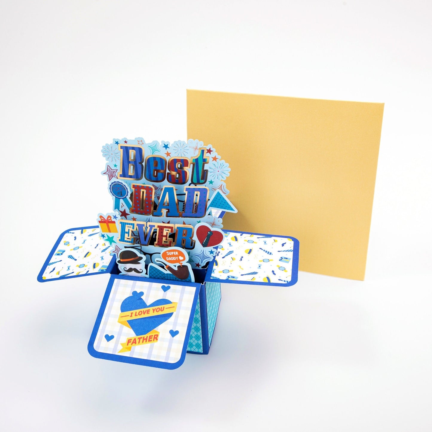 Best Dad Ever Box - Pop Up Father's Day Card with Envelope - Unique 3D Greeting Card for Dad