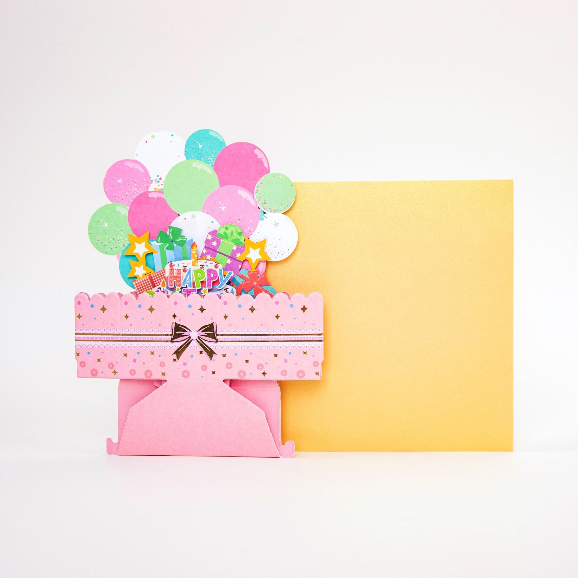 Pink Balloon Surprise - Pop Up Birthday Card with Envelope - Unique 3D Birthday Greeting Card