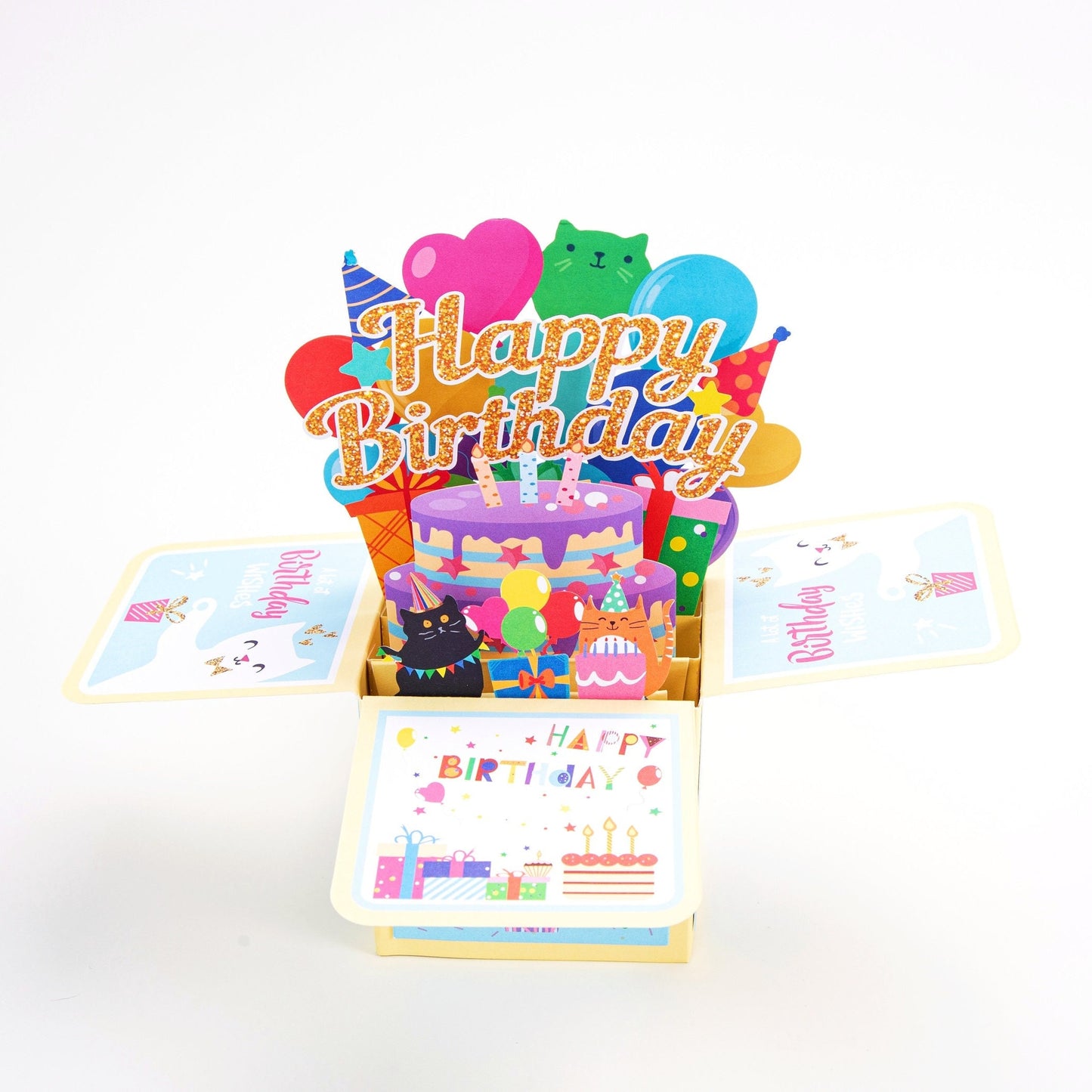 Cute Cats Birthday Surprise Box - Pop Up Birthday Card with Envelope - Unique 3D Birthday Greeting Card